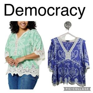 (S) Democracy Women's Embroidered Cotton Blouse‎ with Crochet Trim
Top, size L